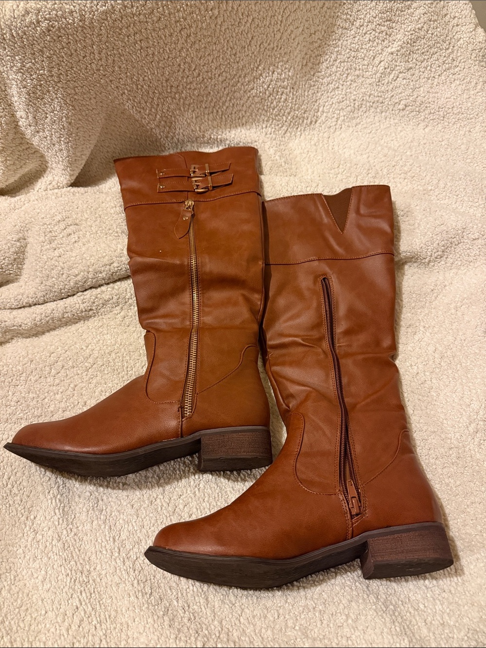 bucco Cognac Tall Heeled Riding Boots